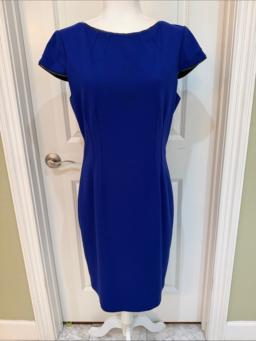 Tahari Cobalt Blue Cap-Sleeve Sheath Dress